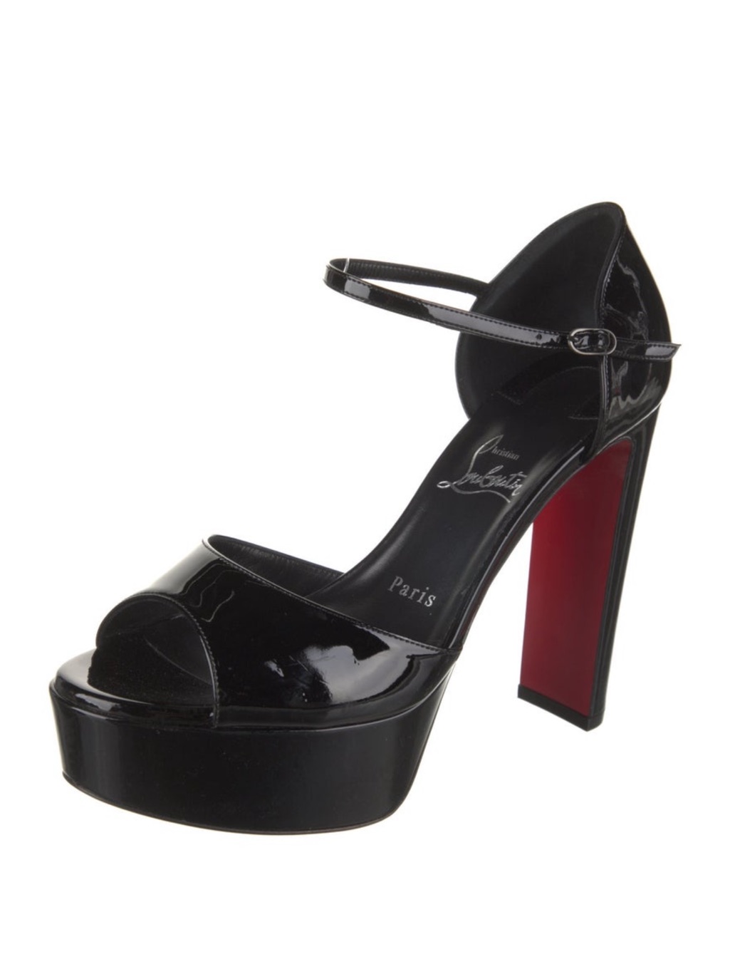 Christian Louboutin Black Patent Platform Sandal With Red Sole